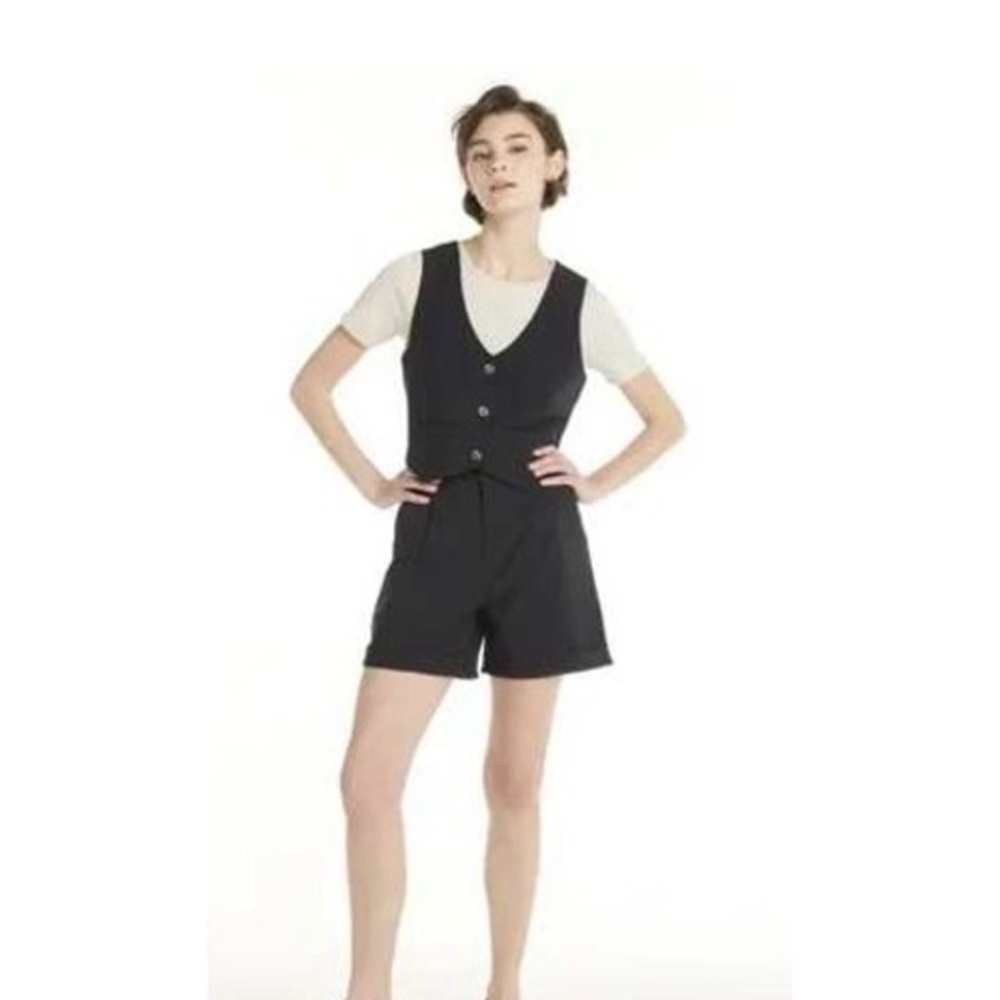 Black Buttoned Vest & Shorts Set